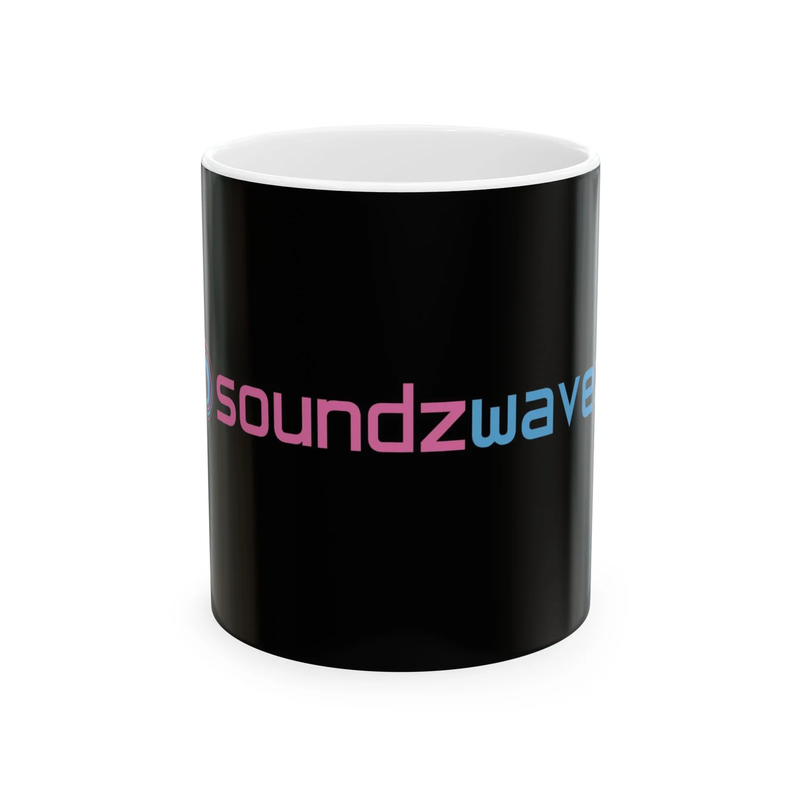 Soundzwave Retro Neon Logo Mug — Black Ceramic Coffee Cup (11oz/15oz)