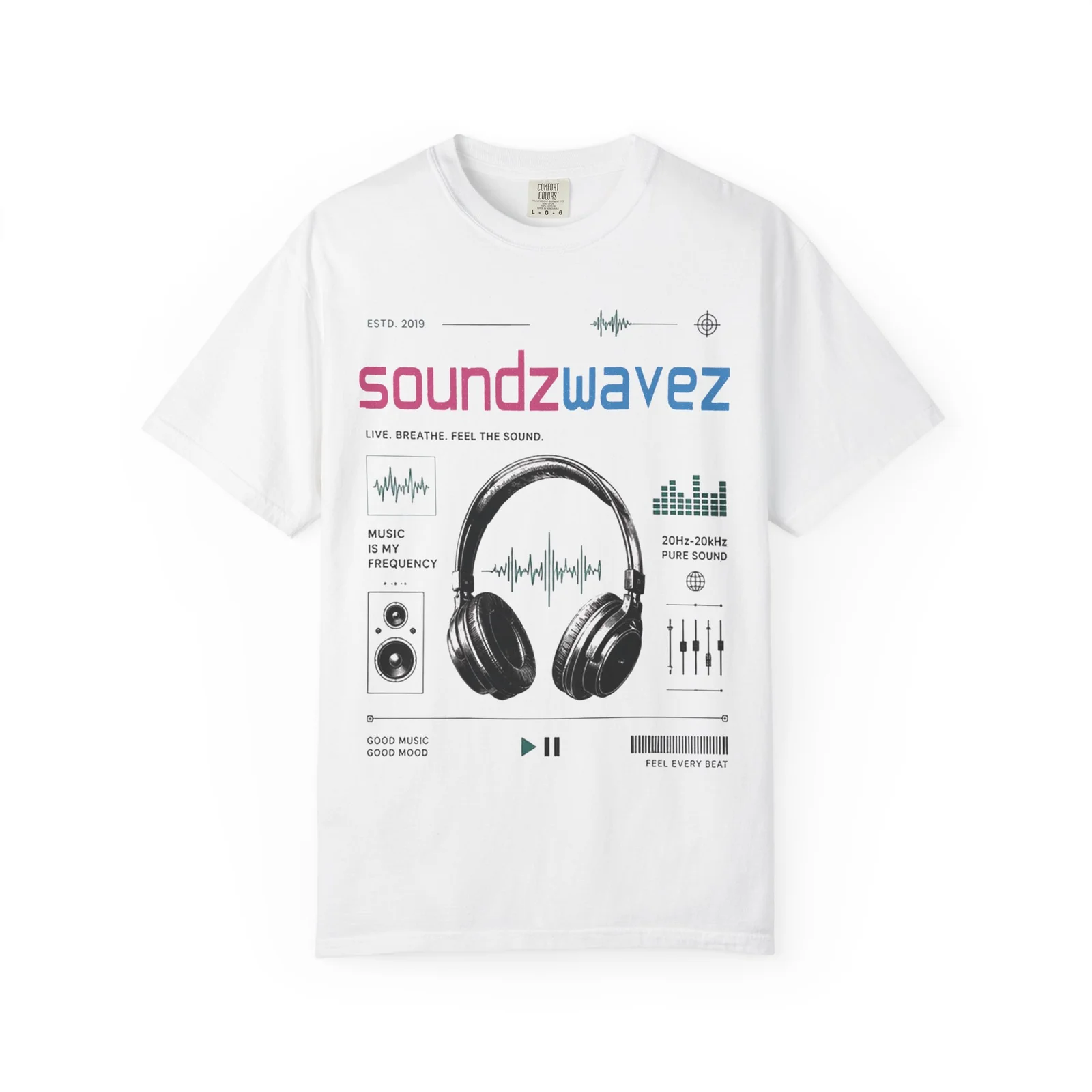 SoundzWavez Headphones Music Graphic T-Shirt